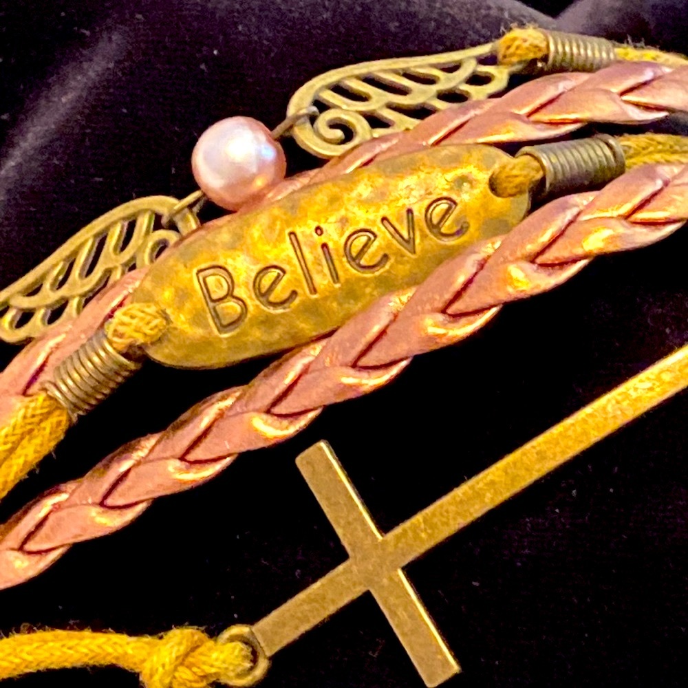Braided five tier Believe bracelet Jesus Christian Cross